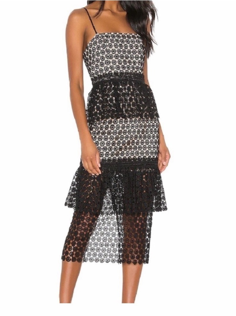 NBD Dolores Black Lace Midi Dress Size M
